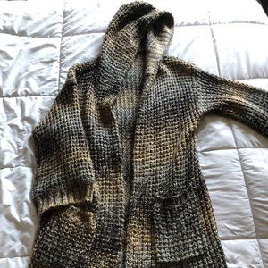 Long Knit Multi Color Hooded Cardigan Size XL
